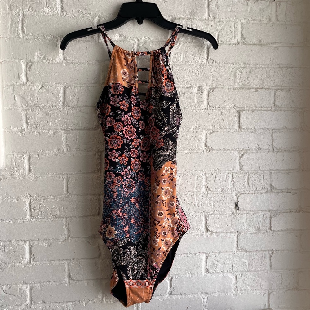 Garnet Hill Floral and Paisley One Piece Swimsuit - Black, Orange, Blue - Picture 16 of 16